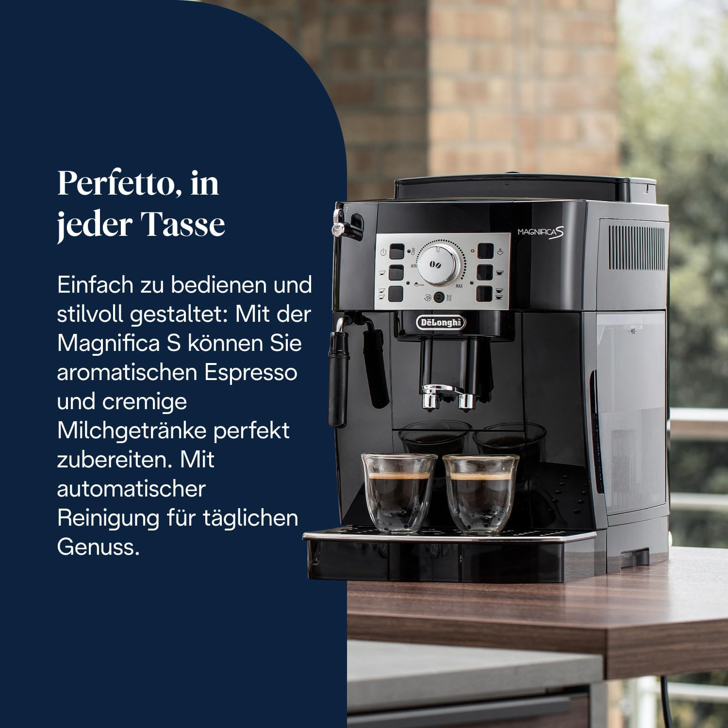 De'Longhi Magnifica S ECAM 22.110.B Kaffeevollautomat mit Milchaufschäumer für Cappuccino, mit Espresso-Direktwahltasten und Drehregler, 2-Tassen-Funktion, 1,8 Liter Wassertank, Schwarz/Silber – Bild 2