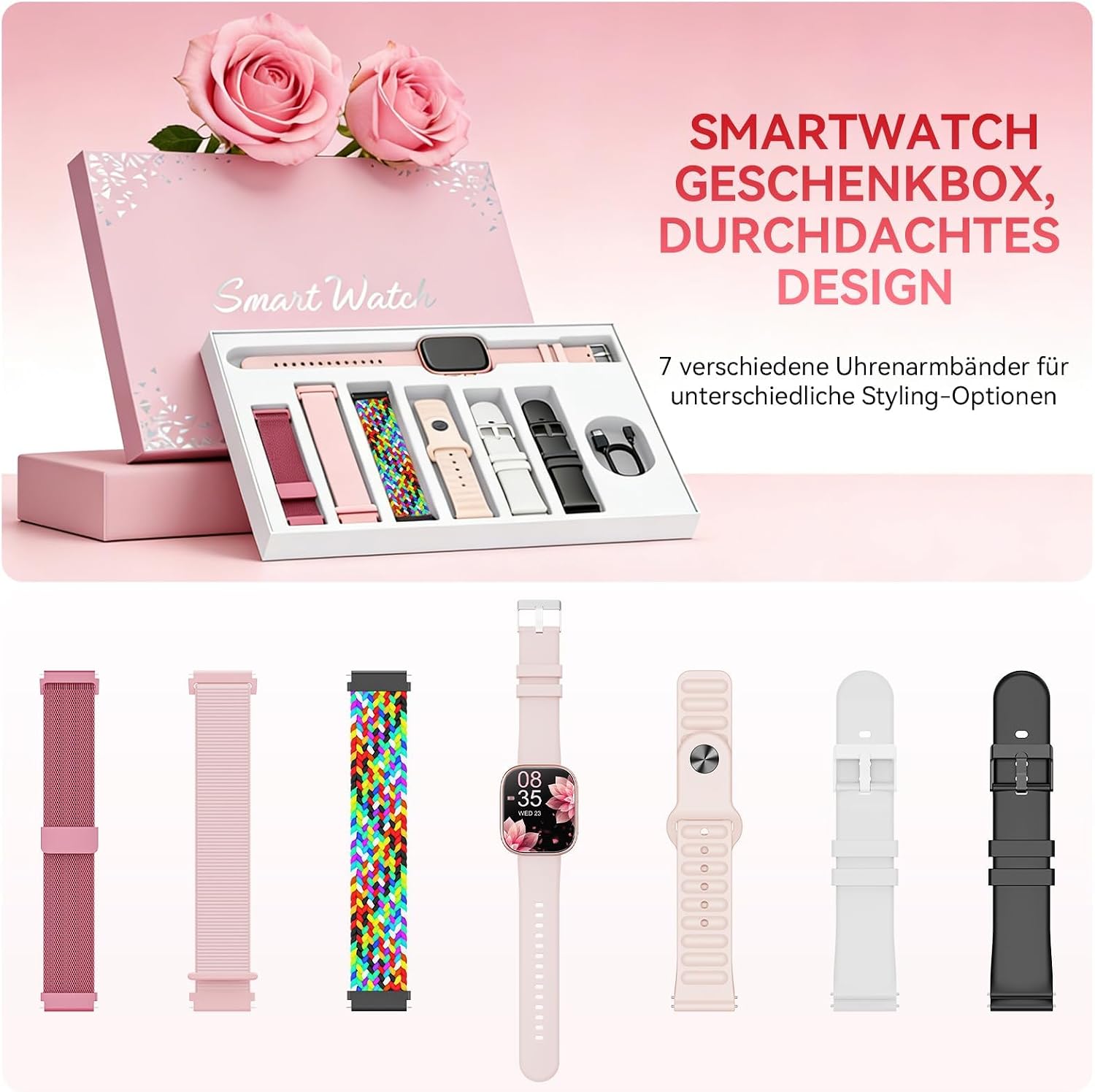 Mingtawn Herren-Smartwatch mit 7 Armbändern & Geschenkbox, 1,83 Zoll HD Smartwatch mit Bluetooth-Anruf, Fitness-Tracker mit Herzfrequenzmesser, Schlafmonitor, Schrittzähler, IP68 wasserdicht – Bild 2