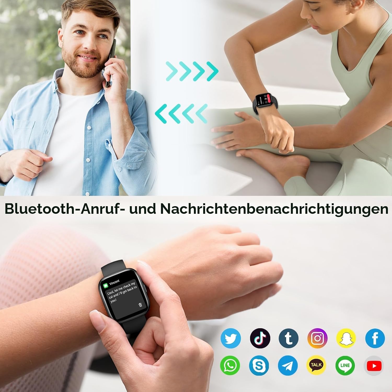 2026 Smartwatch Herren Damen 1,85 Zoll HD Touchscreen Smartwatch mit Telefonfunktion, 112+ Sportmodi Fitness-Tracker, IP68 wasserdichte Sportuhr mit Herzfrequenzmesser Schrittzähler für iOS Android – Bild 2