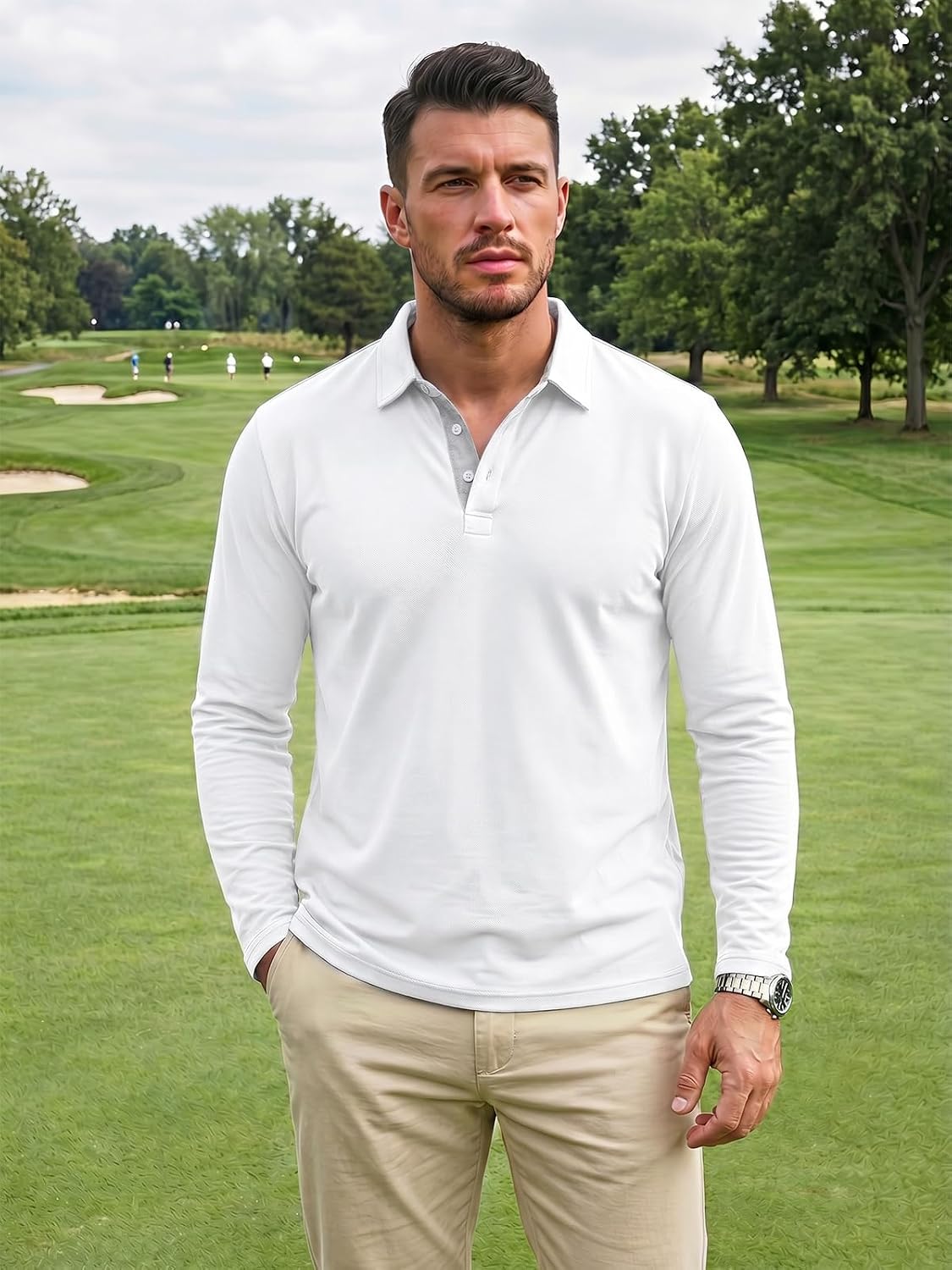 Runcati Herren-Poloshirts, langärmelig, leichte Oberteile, Sport-Shirt – Bild 2
