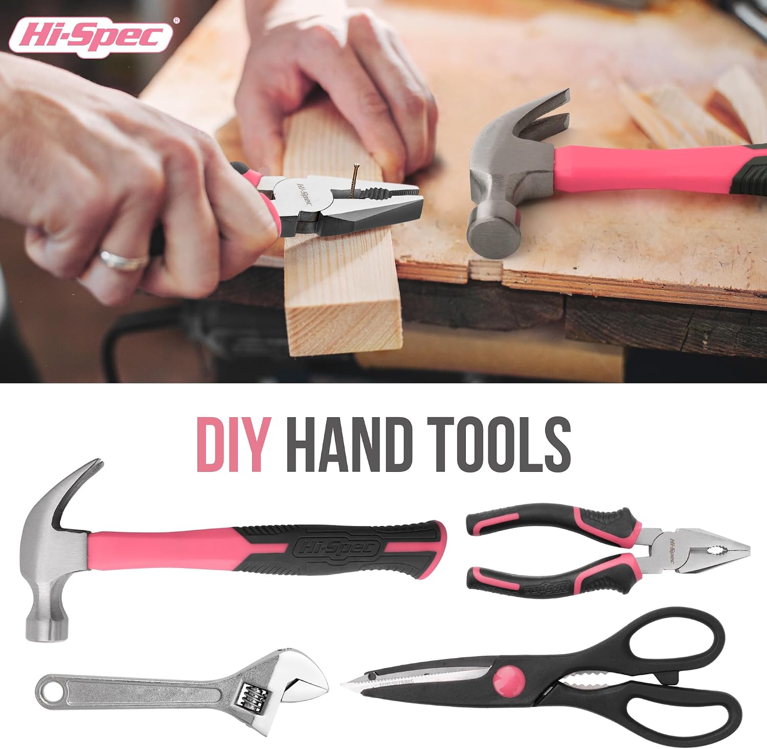 Hochwertiger Werkzeugkasten mit Hammer, Bit-Set, Muttern und Schraubendreher, Pink – Bild 4