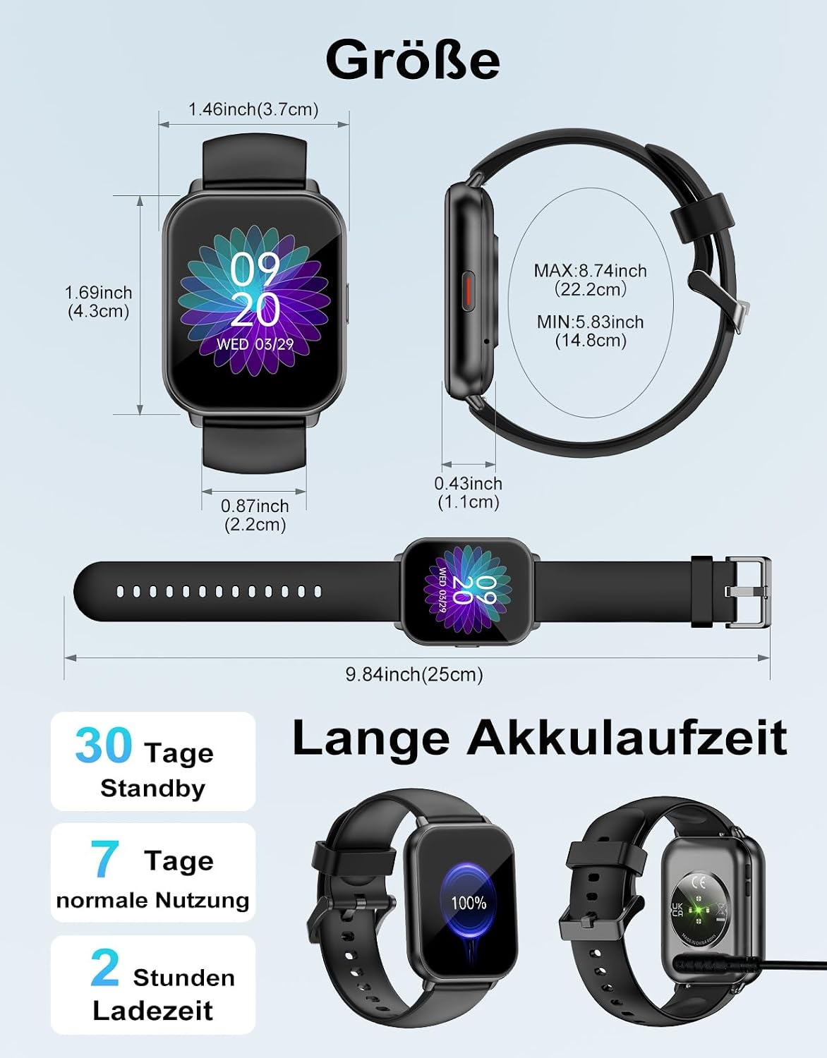 Smartwatch mit Telefonfunktion, Smartwatch für Damen und Herren, 1,85 Zoll HD – Bild 8