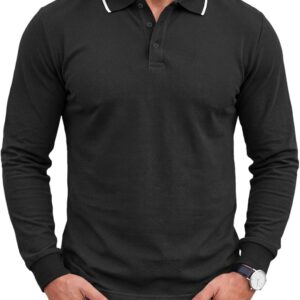 Runcati Herren-Poloshirts mit langen Ärmeln, einfarbig, leichte Obert...