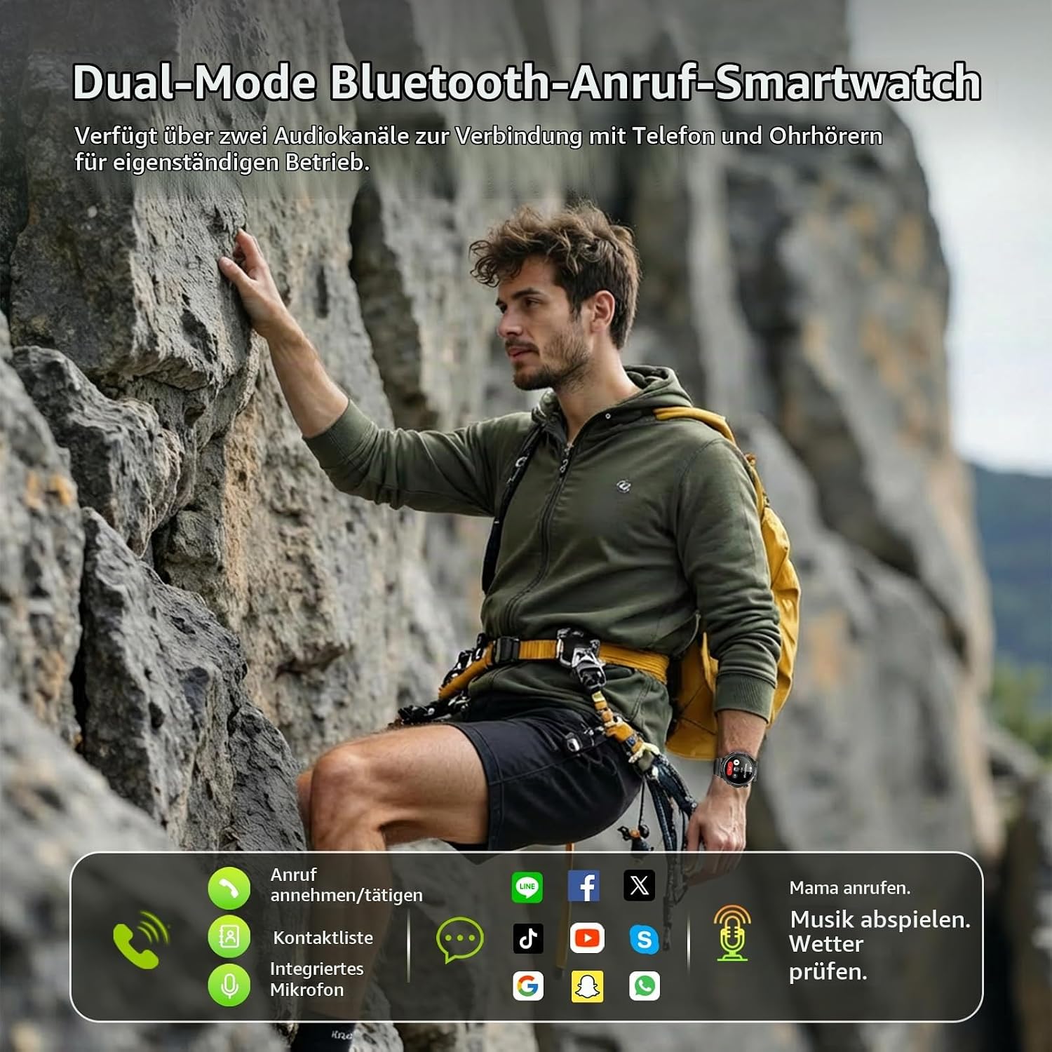 Soudorv Herren Smartwatch 1000 mAh Smartwatch mit Telefonfunktion, Militär – Bild 2