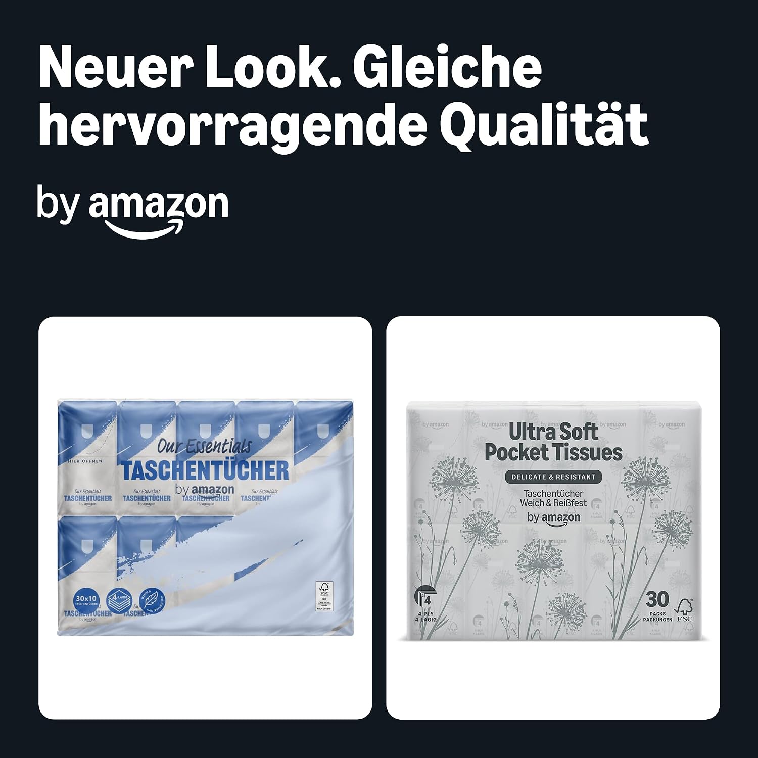 von Amazon 300 4-lagige Taschentücher (30 Packungen mit je 10 Stück). Bisher unsere Essentials, dasselbe Produkt – Bild 2