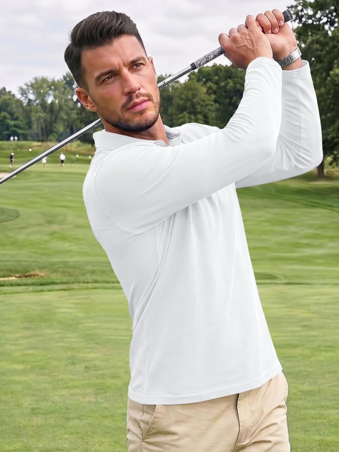 Runcati Herren-Poloshirts, langärmelig, leichte Oberteile, Sport-Shirt – Bild 3