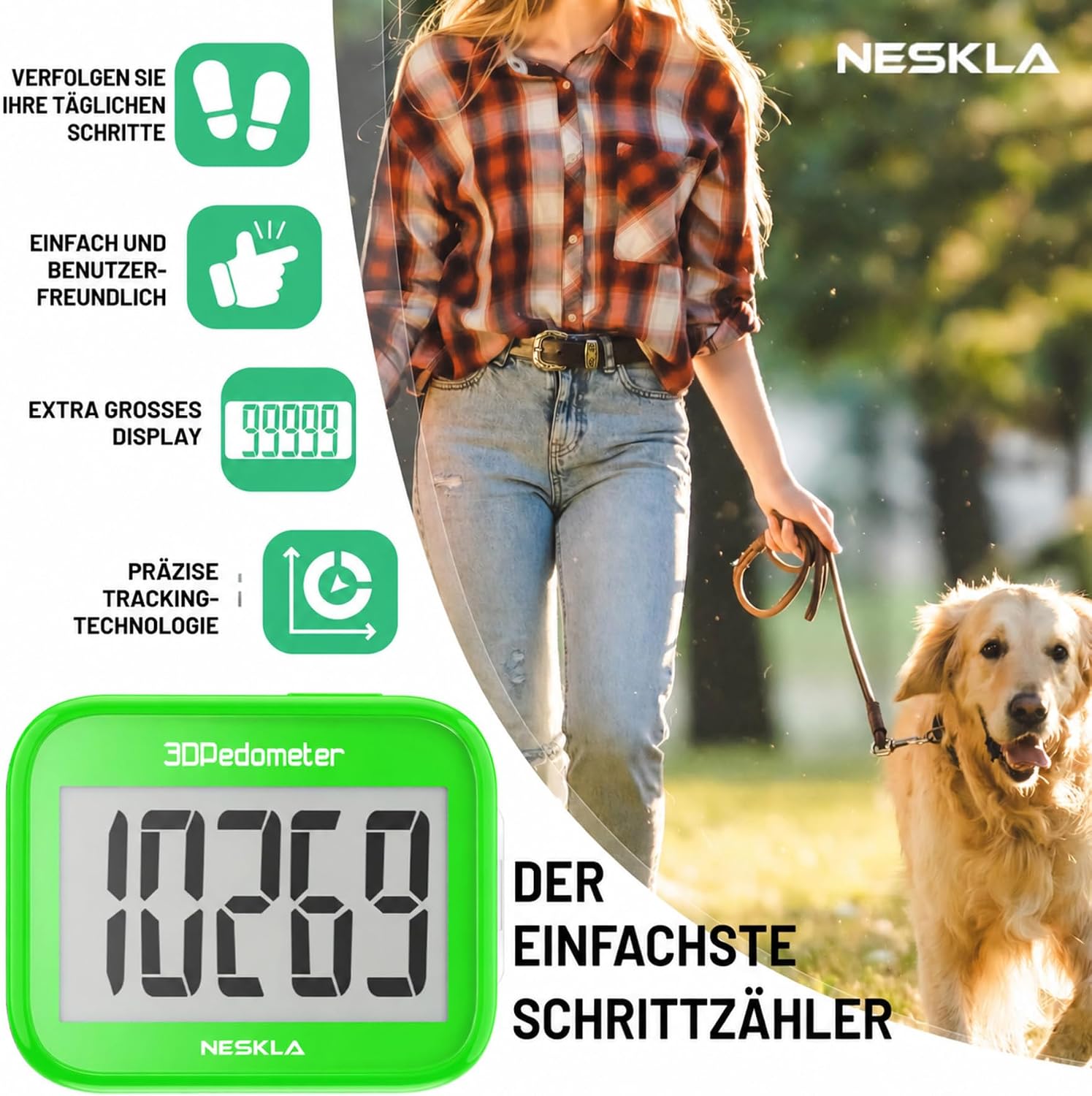 NESKLA 3D-Schrittzähler, einfacher Schrittzähler, großes LCD-Display zum Gehen – Bild 2