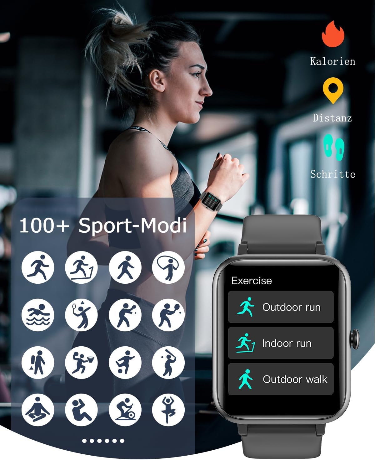 GRV Smartwatch Damen Herren mit Telefonfunktion,1.85" HD Fitnessuhr – Bild 3