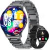Damen Smartwatch (2 Armbänder), Premium Metallarmband, 1,43 Zoll HD AMOLED Display, 120+ Sportmodi, Fitnessuhr mit Schlaftracking, Telefonfunktion, Uhr für iOS Android, Schwarz