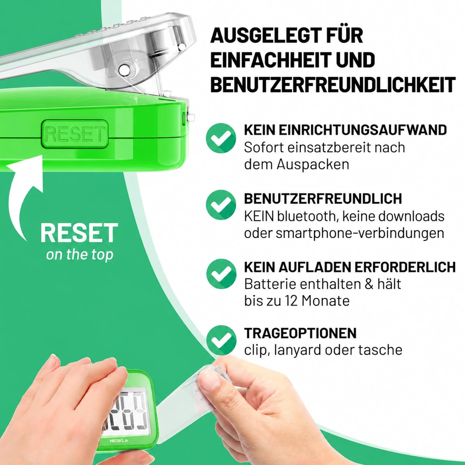 NESKLA 3D-Schrittzähler, einfacher Schrittzähler, großes LCD-Display zum Gehen – Bild 3