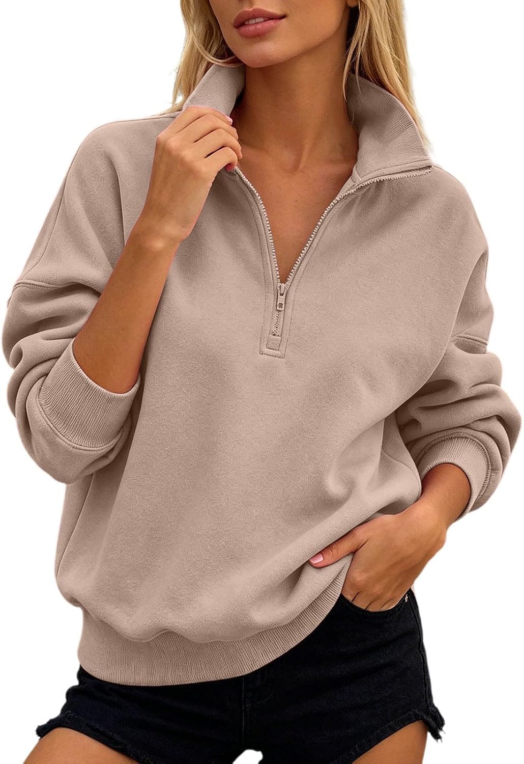 Generisch Sweatshirt Damen Ohne Kapuze Leichter Winterpullover Damenpullover Übergroßer Pullover Eleganter Pullover Übergangs-Streetwear-Pullover Basic-Langarmshirt
