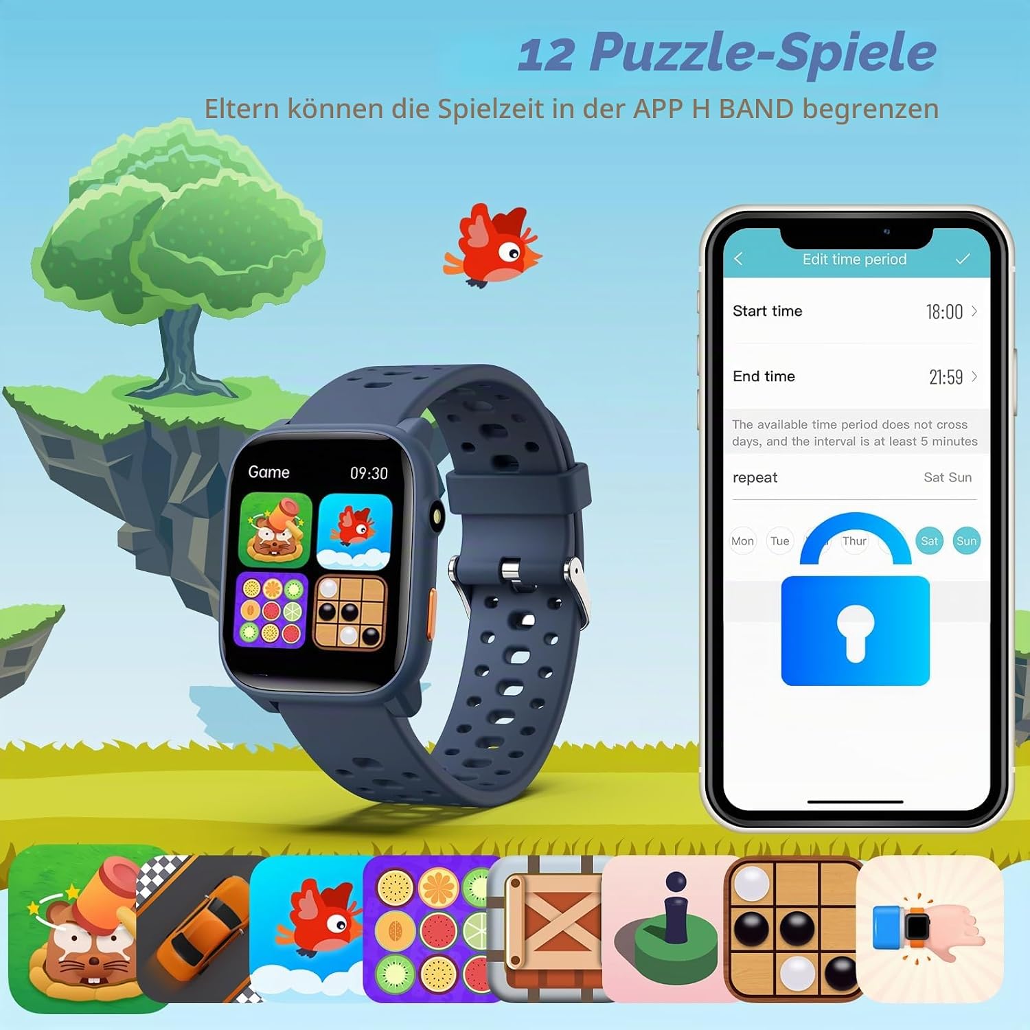 Kinder Smartwatch Fitness Tracker Uhr Digitale Fitnessuhr mit Schrittzähler, 24/7 Puls, IP68 Wasserdicht, Schlafmonitor, Wecker, Puzzlespiele, 1,85 Zoll HD Touchscreen für Mädchen Jungen 6-16 – Bild 6