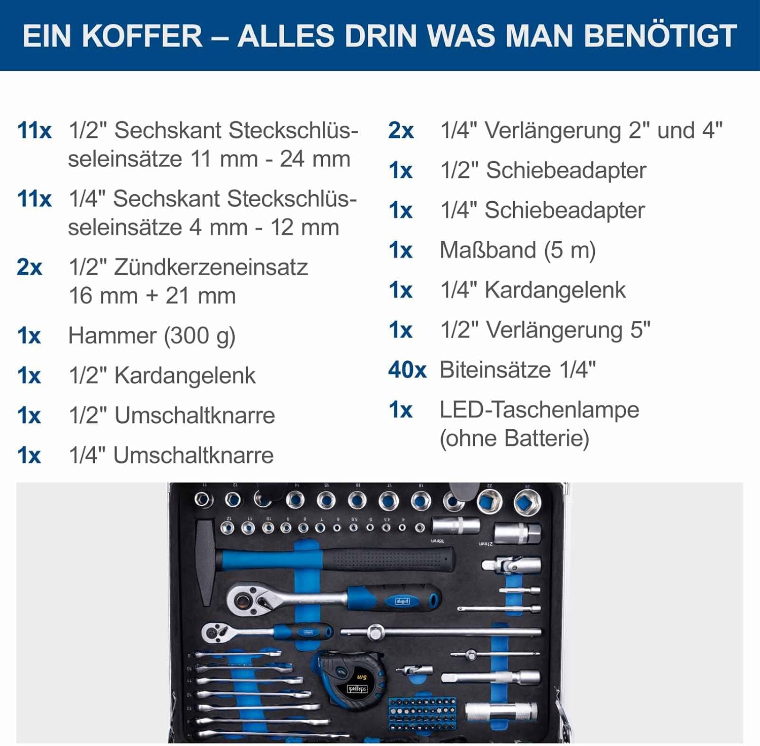 Scheppach Aluminium-Werkzeugkoffer TB200 Werkzeugset gefüllt – 141-teilig – Bild 5