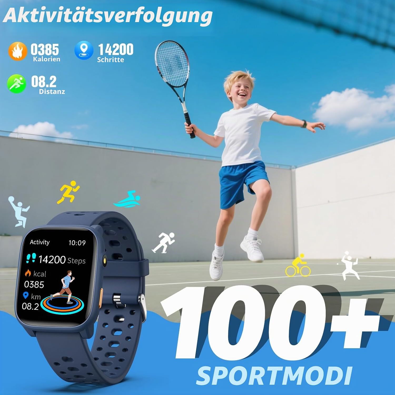 Kinder Smartwatch Fitness Tracker Uhr Digitale Fitnessuhr mit Schrittzähler, 24/7 Puls, IP68 Wasserdicht, Schlafmonitor, Wecker, Puzzlespiele, 1,85 Zoll HD Touchscreen für Mädchen Jungen 6-16 – Bild 4