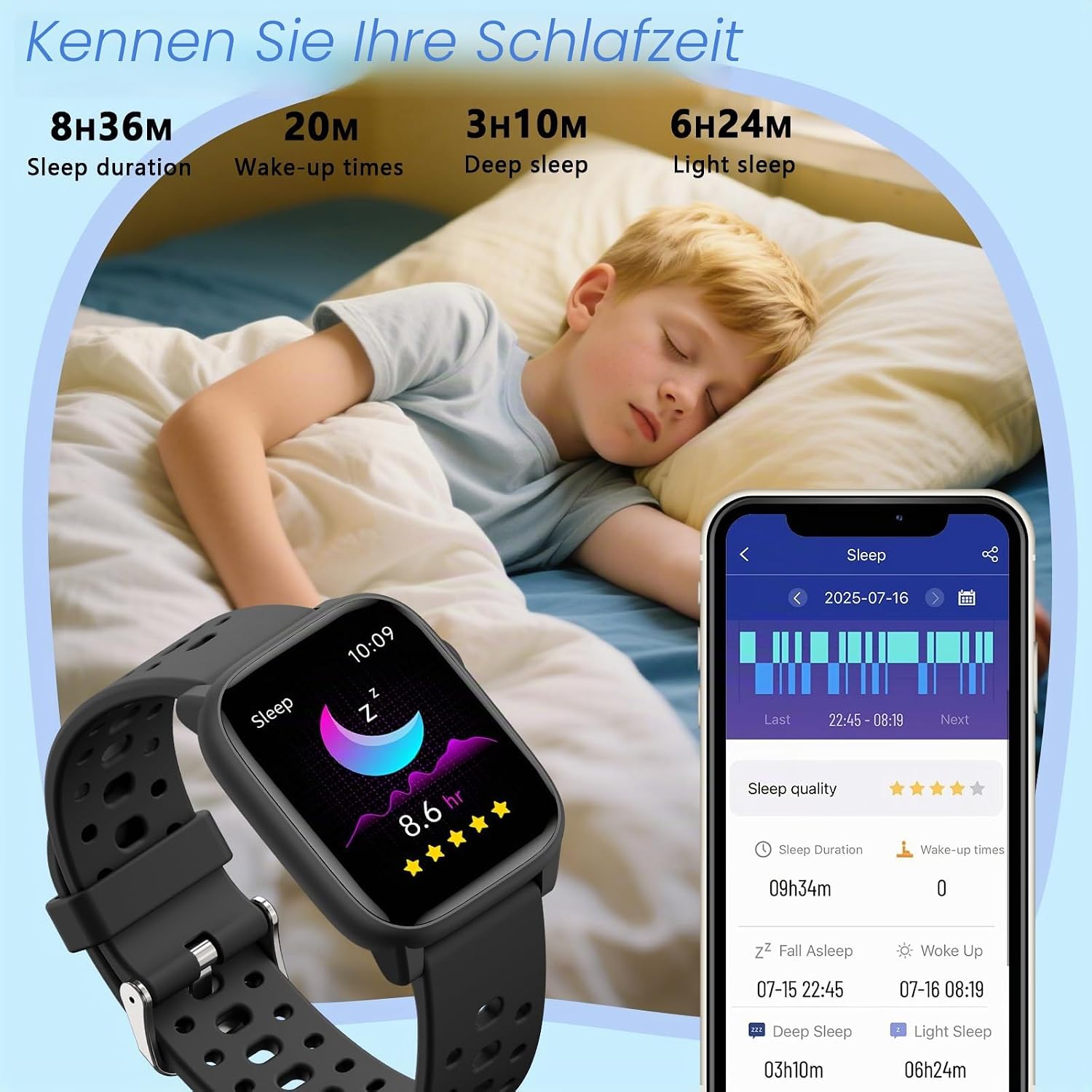 Smartwatch Kinder Fitness Tracker Uhr, Digitale Fitnessuhr mit Schrittzähler, 24/7 Puls, IP68 Wasserdicht, Schlafmonitor, Wecker, Puzzlespiele, 1,83 Zoll HD Touchscreen für Mädchen – Bild 8