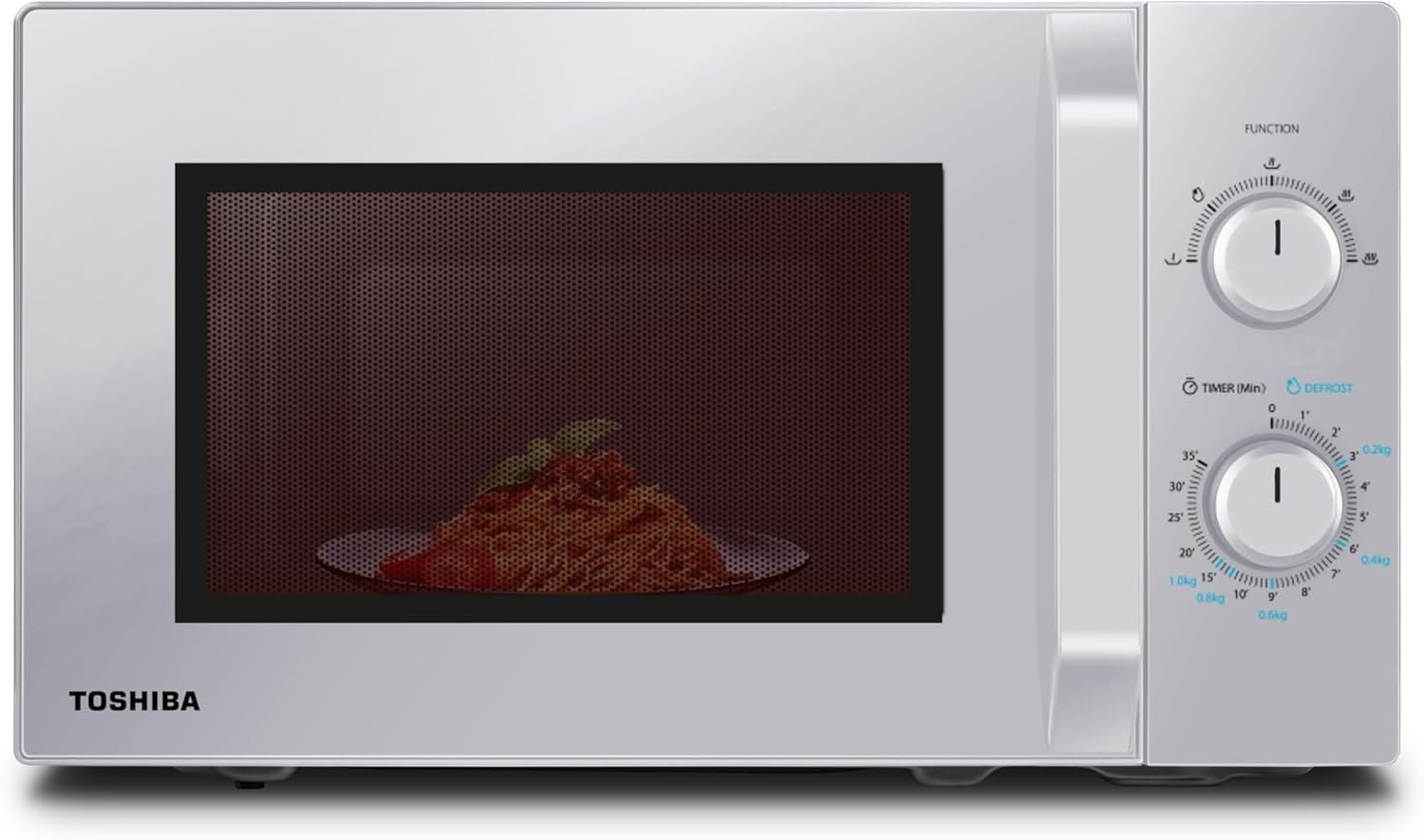 Toshiba Solo Mikrowelle 20L MW2-MM20PF(SL), freistehende Mikrowelle, 800 W, 5 Leistungsstufen mit praktischer Auftaufunktion, LED-Beleuchtung für den Innenbereich, Silber