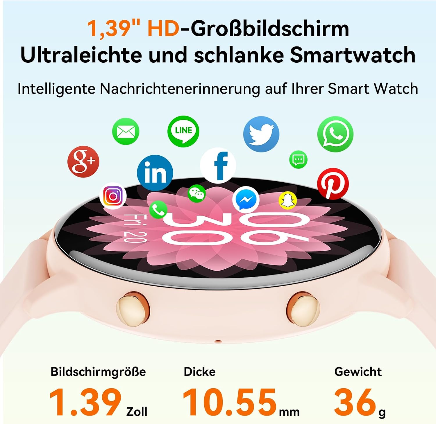 Hwagol Smartwatch Damen Herren 1,39 Zoll Touchscreen Smartwatch mit Bluetooth-Anrufen, Armbanduhr Damen Herren mit 140+ Sportmodi SpO2 Herzfrequenzmesser Schlafmonitor Schrittzähler Uhr für iOS Android – Bild 2