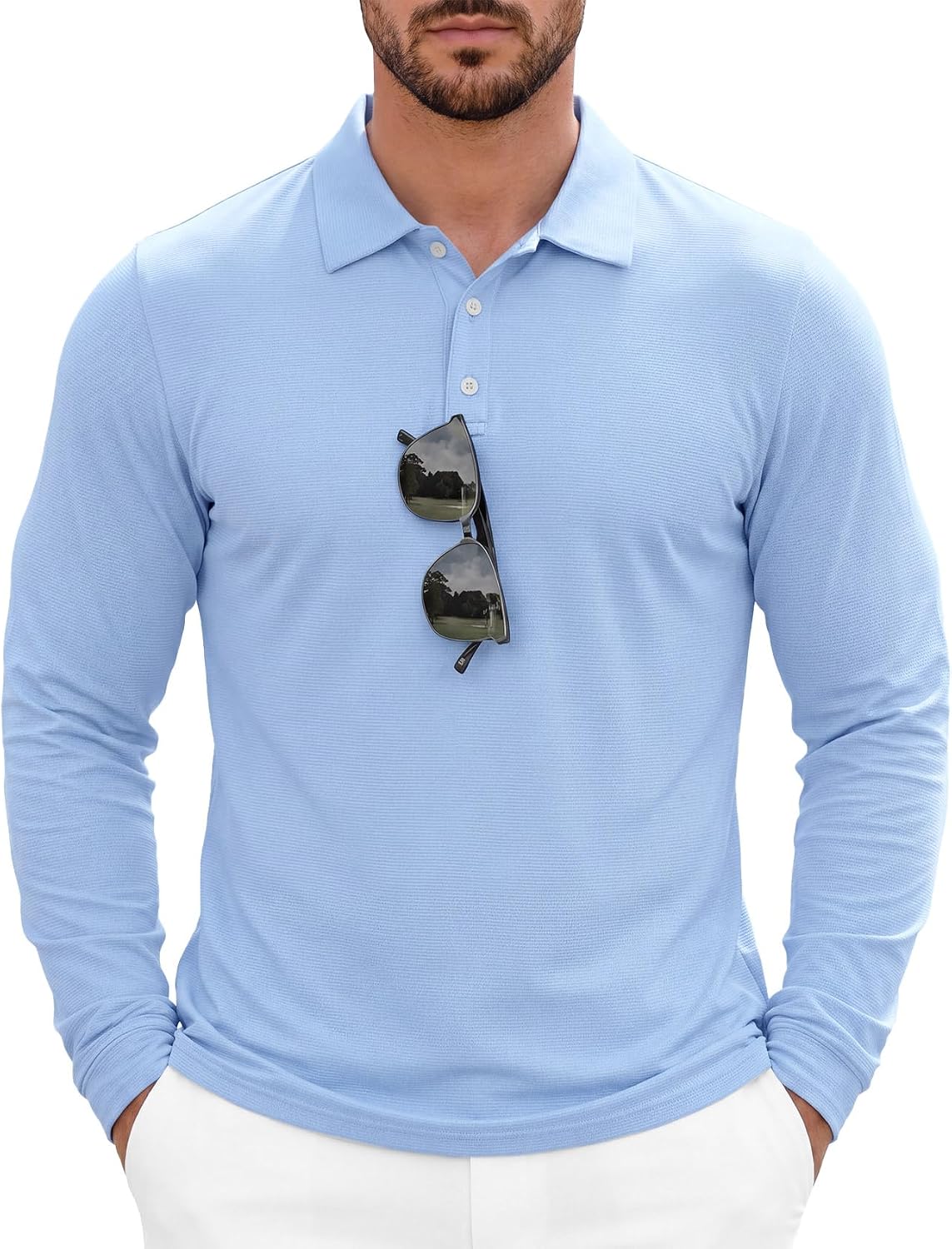 Runcati Herren Langarm Poloshirts Golfshirt Casual Tops – Bild 2