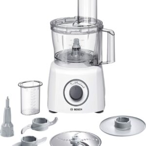 Bosch Kompakt-Küchenmaschine MultiTalent 3, 20 Funktionen, Rührschüssel 2,3 L, Universalmesser, Schneid-Raspel-Wendescheibe, Schlagscheibe (Sahne), Einfüllhilfe, Deckel, 800 W, weiß, MCM3100W
