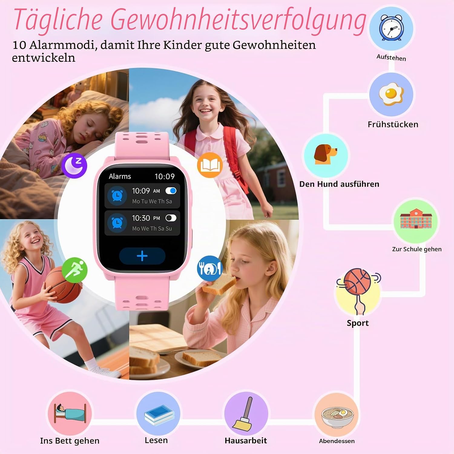 Kinder-Smartwatch für Mädchen und Jungen, IP68 wasserdichte Fitness-Aktivitäts-Tracker-Uhr, Herzfrequenz-Schlafmonitor, 100+ Sportmodi, Schrittzähler, Wecker, Kindergeschenke für Teenager ab 5 Jahren – Bild 4