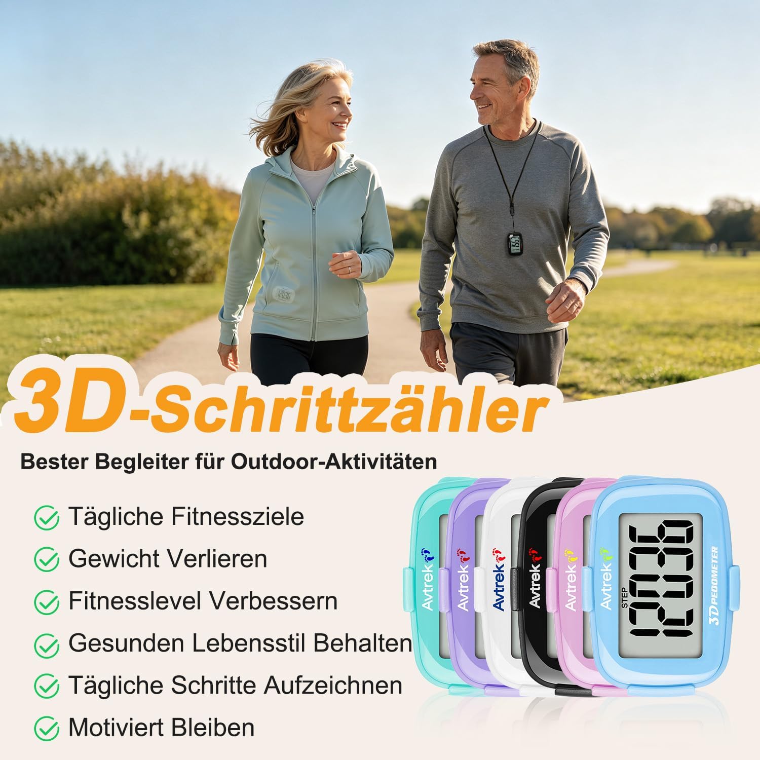 AVTREK Präziser 3D-Schrittzähler mit Clip und Trageband zum Gehen oder Laufen – Bild 7