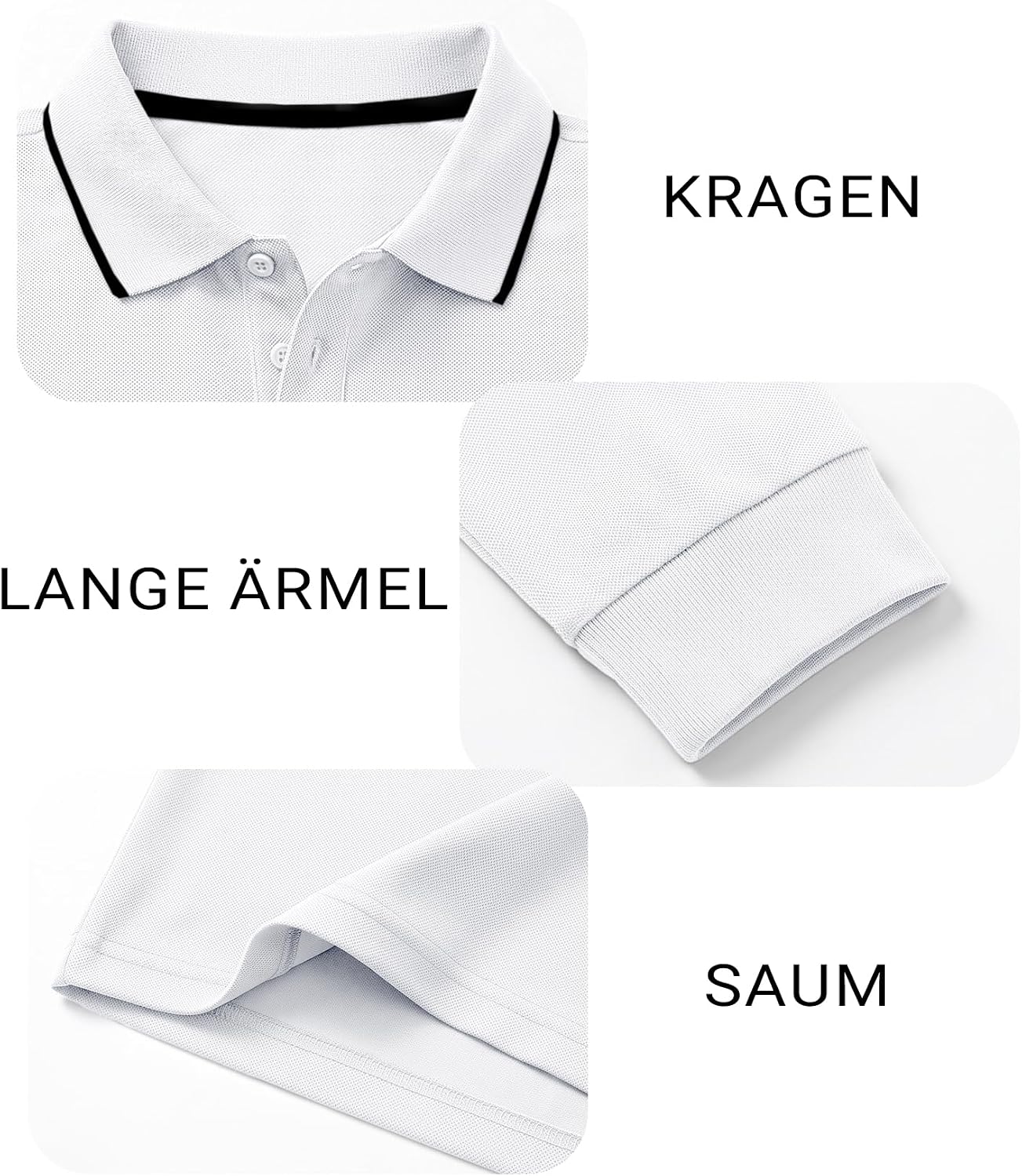 Runcati Herren-Poloshirts mit langen Ärmeln, einfarbig, leichte Oberteile – Bild 5