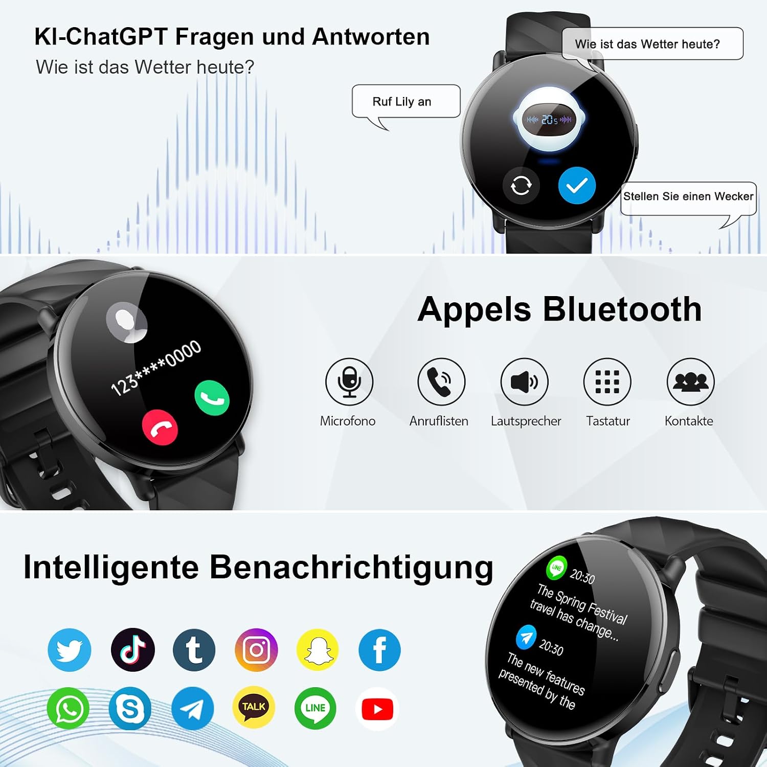 Smartwatch für Herren und Damen mit AI-Assistent und Bluetooth 5.4-Telefonfunktion – Bild 2