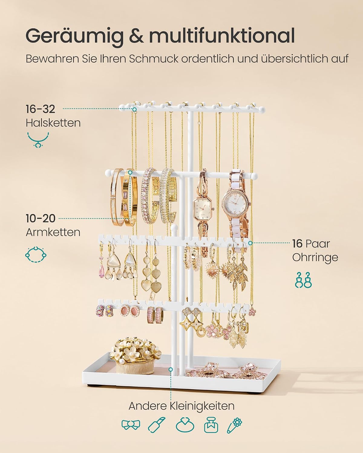 SONGMICS Schmuckständer, Schmuckhalter, Metallrahmen, Schmucktablett – Bild 6