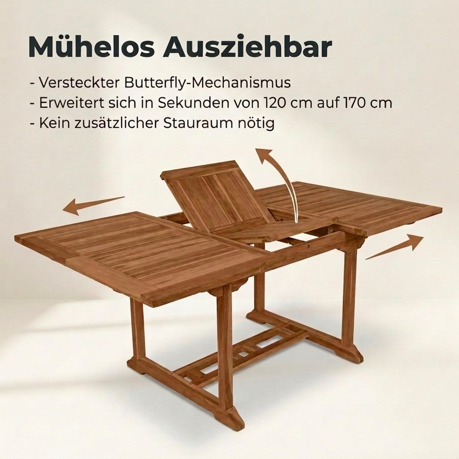 SAM Gartentisch Madera, 120–170 x 120 cm, Teakholz, quadratischer Ausziehtisch – Bild 5