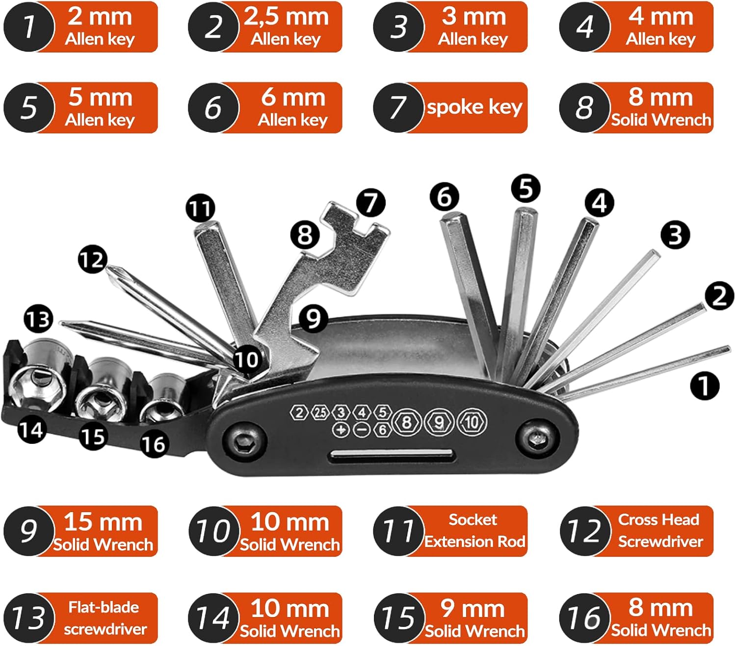 Rockbros 16-in-1 Fahrrad-Multitool, faltbares Fahrradwerkzeug – Bild 2