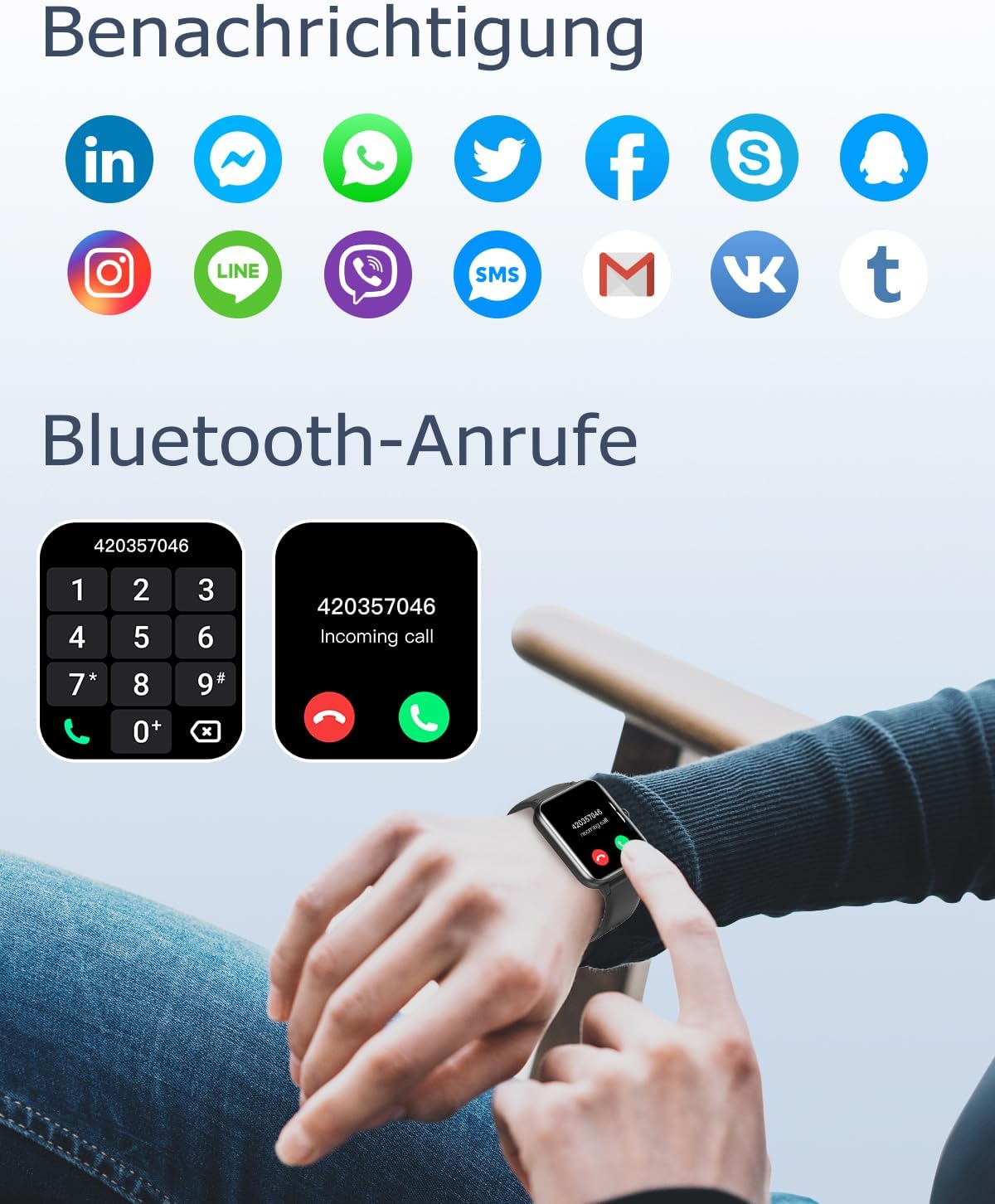 GRV Smartwatch Damen Herren mit Telefonfunktion,1.85" HD Fitnessuhr – Bild 2