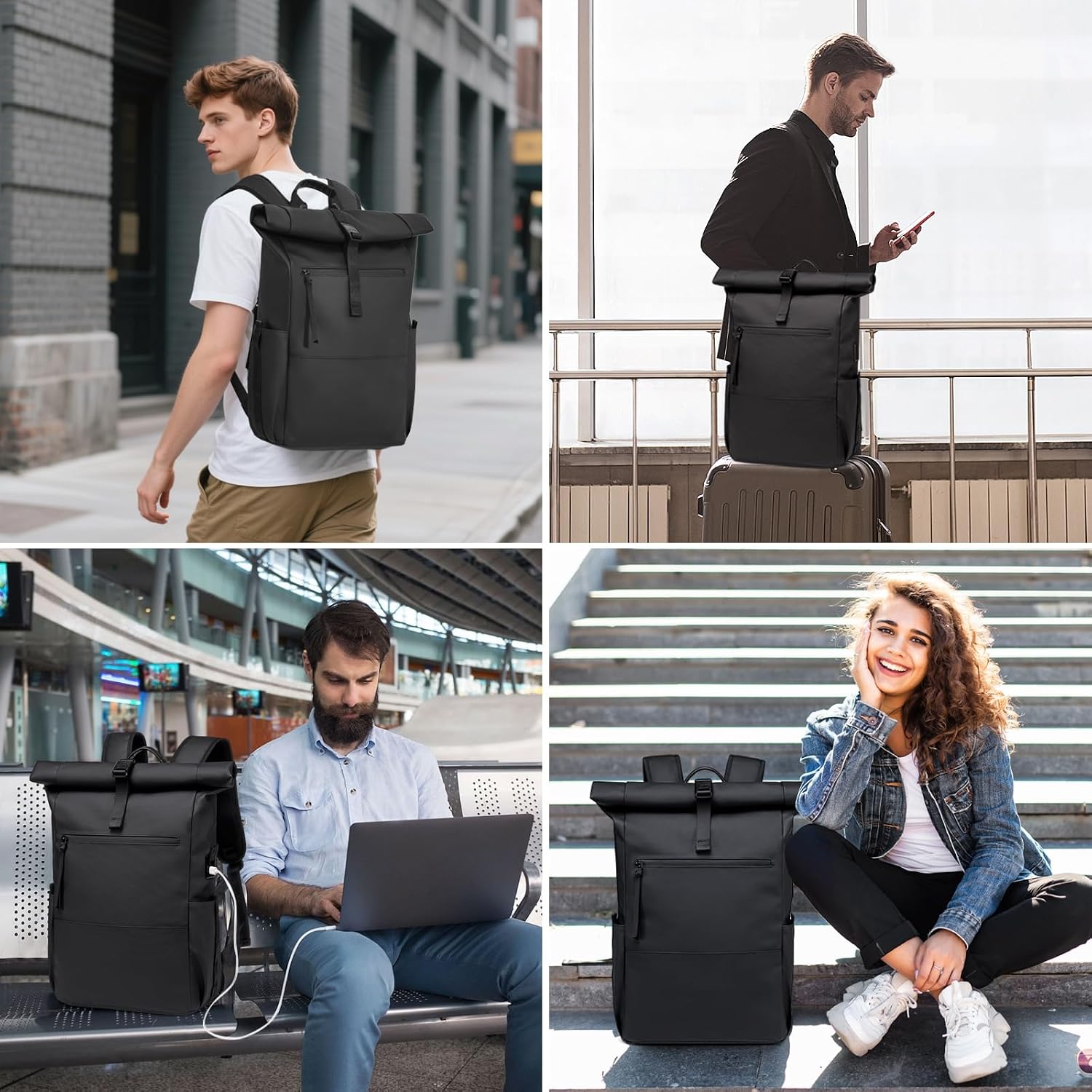 Rolltop Rucksack Herren Wasserdichter Laptop Rucksack 16 Zoll – Bild 8