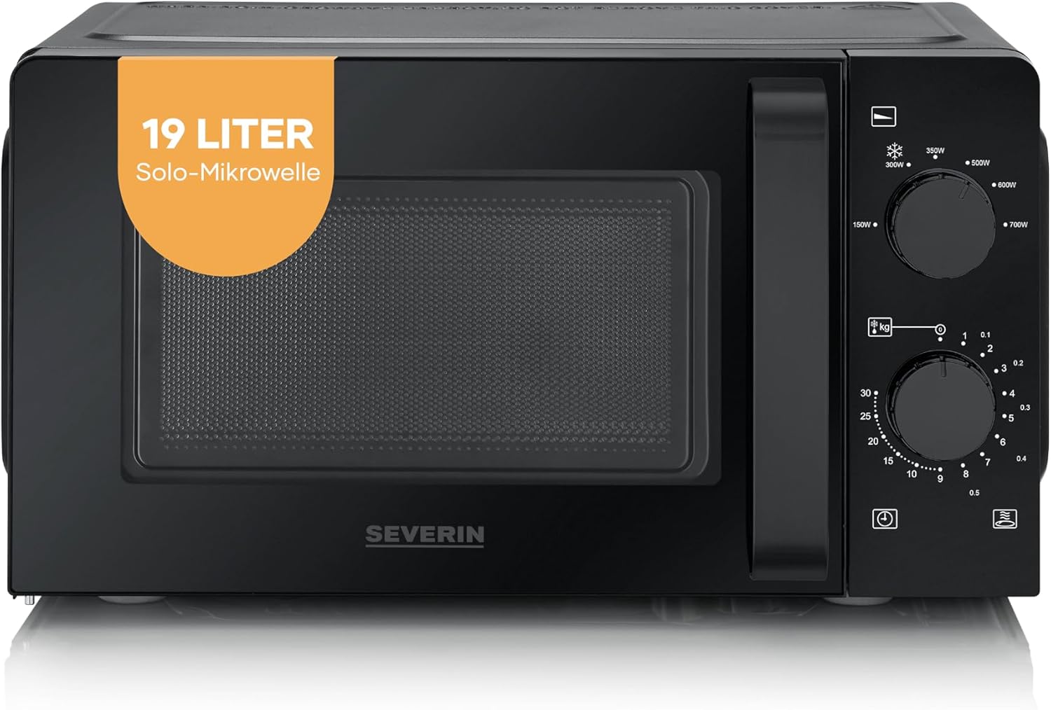 SEVERIN MW 9180 Solo, zum Auftauen und Erhitzen, Mikrowellengerät mit Drehteller und 6 Leistungsstufen, Design - Schwarz komplett, 700 W, 19 L Fassungsvermögen, MW 9180