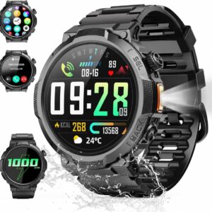 Soudorv Herren Smartwatch 1000 mAh Smartwatch mit Telefonfunktion, Militär