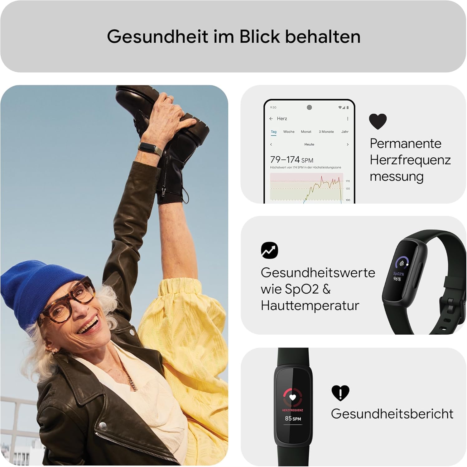 Fitbit Inspire 3 von Google, Gesundheits- und Fitness-Tracker Damen/Herren, Herzfrequenzmesser, Stressmanagement, Schlafanalyse & bis zu 10 Tage Akkulaufzeit, Fitnessuhr kompatibel mit Android/iOS – Bild 7