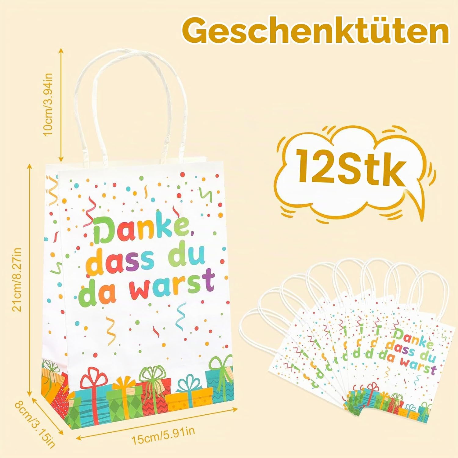 Urker Geschenktüten Kindergeburtstag, kleine Papiertüten mit Henkel, 12 Stück – Bild 2