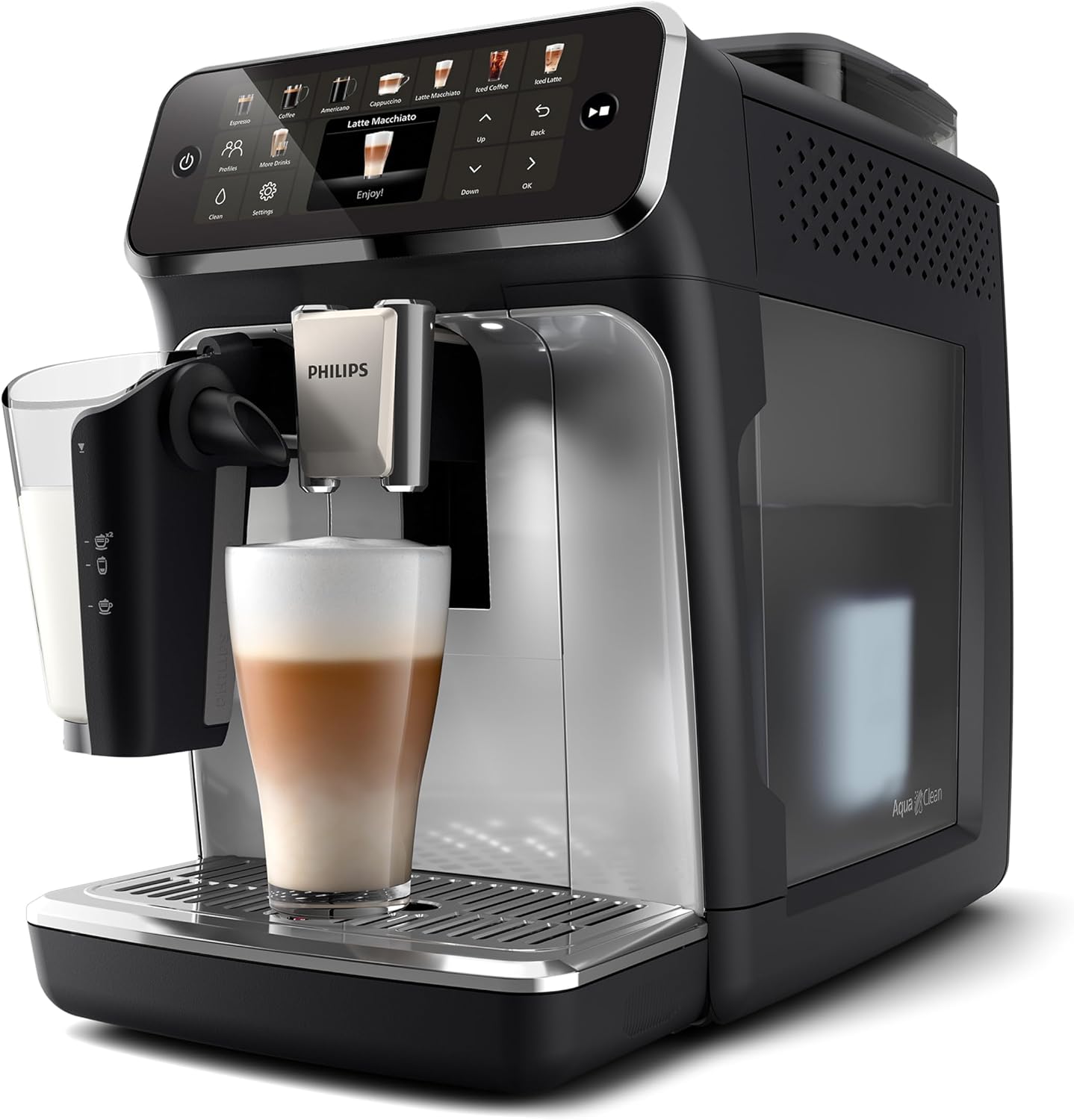Wählen Sie eines von 20 köstlichen Kaffeerezepten auf dem LatteGo 5500. Vom Milchkaffee bis zum erfrischenden Eiskaffee. LatteGo macht seidig weichen Schaum – Bild 2