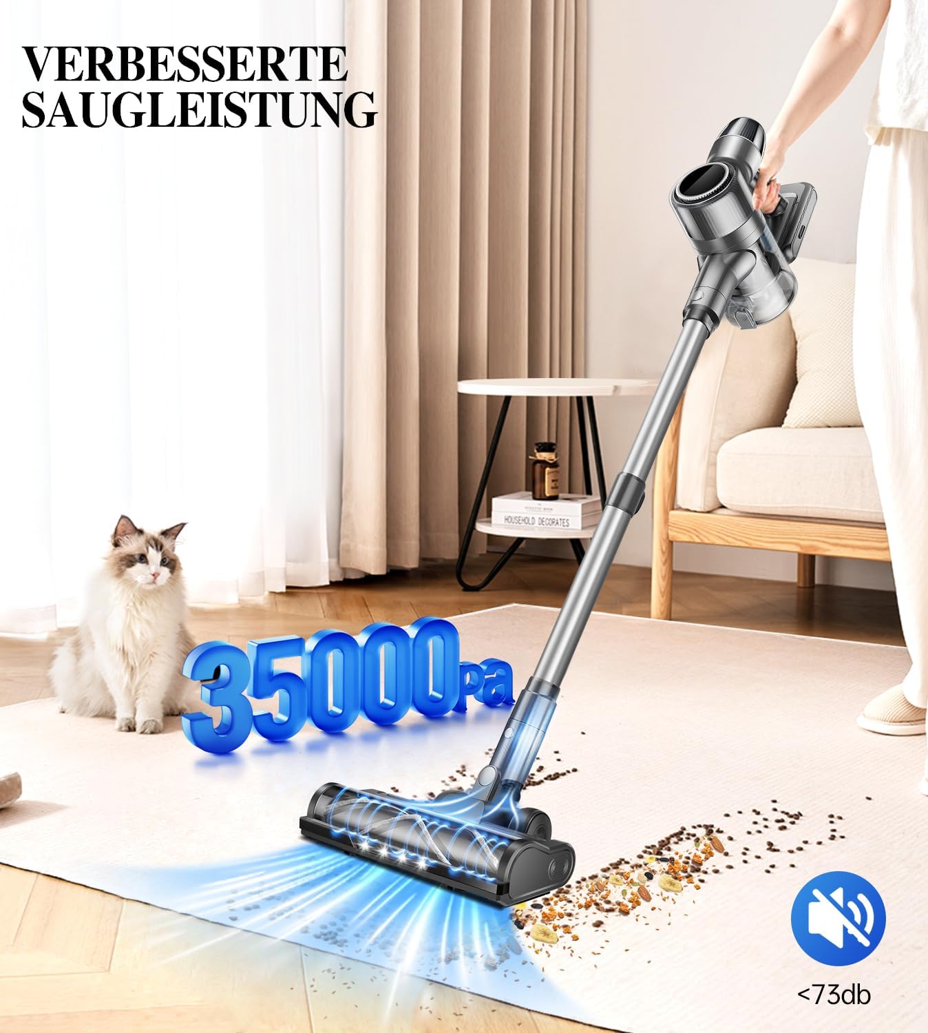 Akku Staubsauger Kabellos Akkustaubsauger Akkusauger - Kabelloser Stabstaubsauger Elektrische Sauger Kehrbesen mit Ladestation Cordless Vacuum Cleaner Für Tierhaare Teppich Beutellos Stielstaubsauger – Bild 3