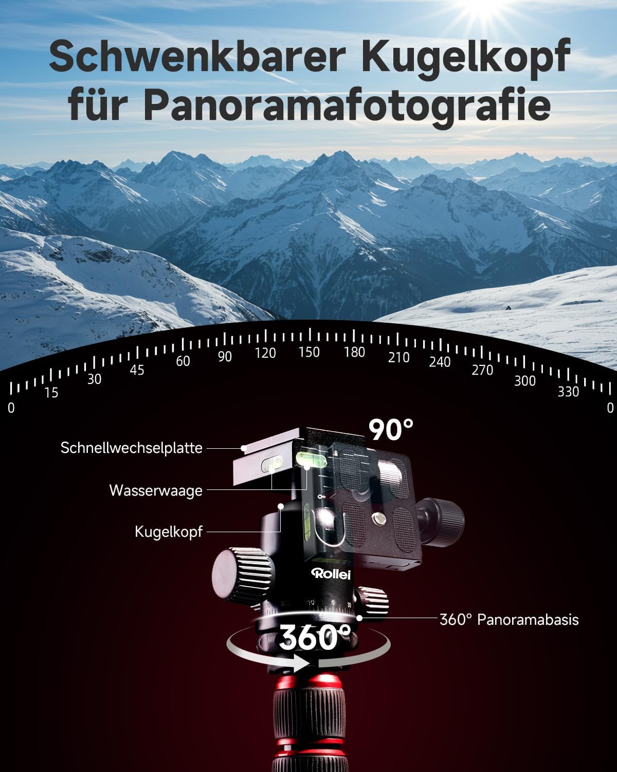 Rollei Compact Traveller No.2 Stativkamera 180 cm Aluminium Schwarz Rot – Bild 2
