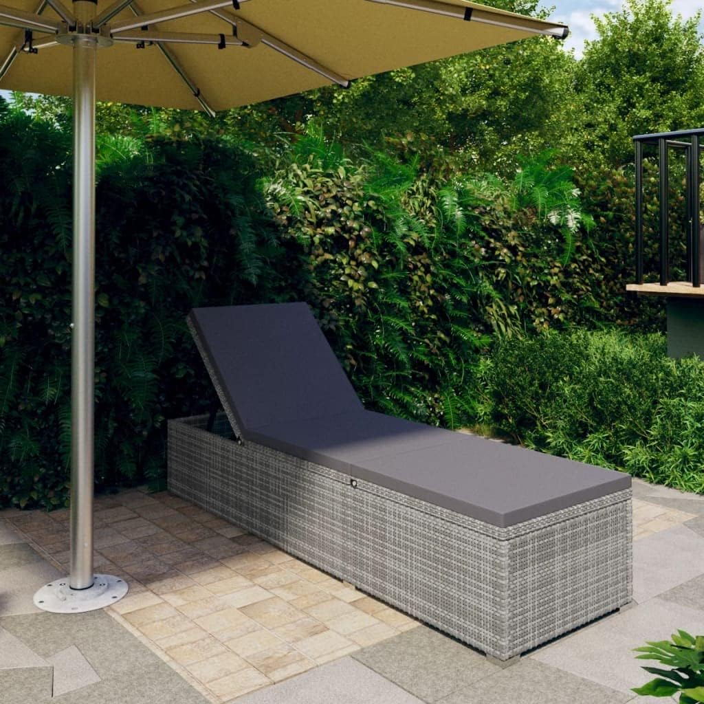vidaXL Sonnenliege mit Auflage, Gartenliege, Rattanliege, Strandliege, Sonnenliege, Gartenmöbel, Rattanmöbel, Poly Rattan, Grau – Bild 2