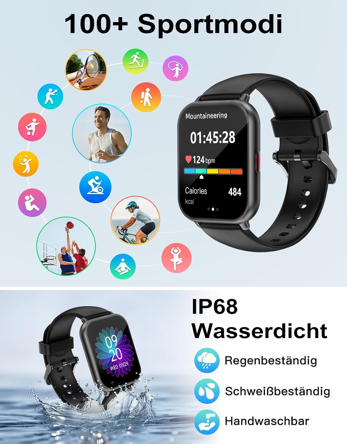 Smartwatch mit Telefonfunktion, Smartwatch für Damen und Herren, 1,85 Zoll HD – Bild 3