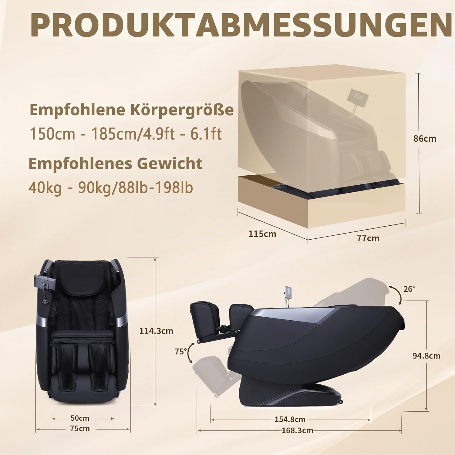 HealthRelife 3D-Ganzkörpermassagesessel 135 cm SL-Schiene mit 12 Programmen – Bild 2
