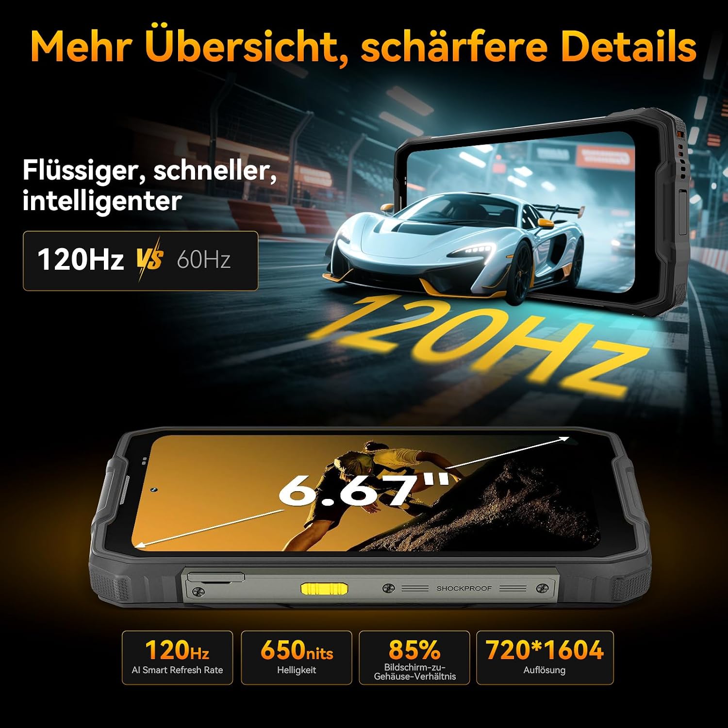 Blackview Rock 2 Pro Outdoor-Handy ohne Vertrag, Android 16 Outdoor-Smartphone 5G 32 GB + 256 GB, 6,67 Zoll HD+ Display 120 Hz 15000 mAh IP69K, 16 MP AI-Kamera, NFC/OTG/GPS/Gemini AI/Handschuhmodus 2.0 – Bild 5