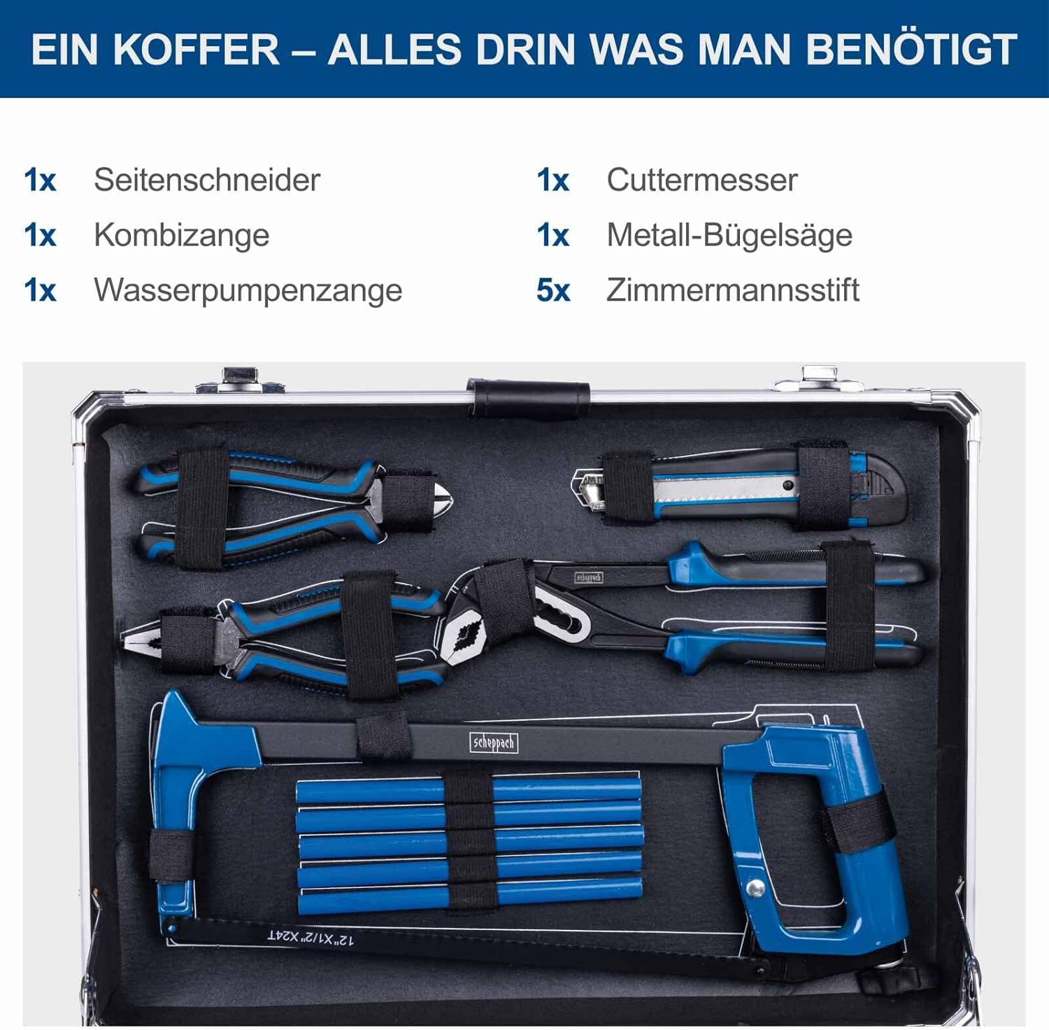 Scheppach Aluminium-Werkzeugkoffer TB200 Werkzeugset gefüllt – 141-teilig – Bild 3