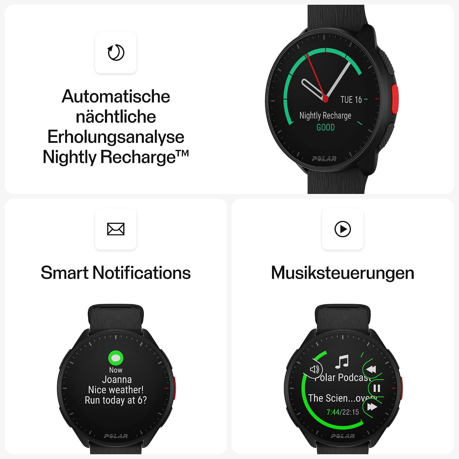 Polar Pacer – GPS-Laufuhr – Sehr schneller Prozessor – Ultraleicht – Helles Display – Rutschfeste Tasten – Personalisiertes Trainingsprogramm & Erholungsfunktionen – Herzfrequenzmesser – Musiksteuerung – Bild 6