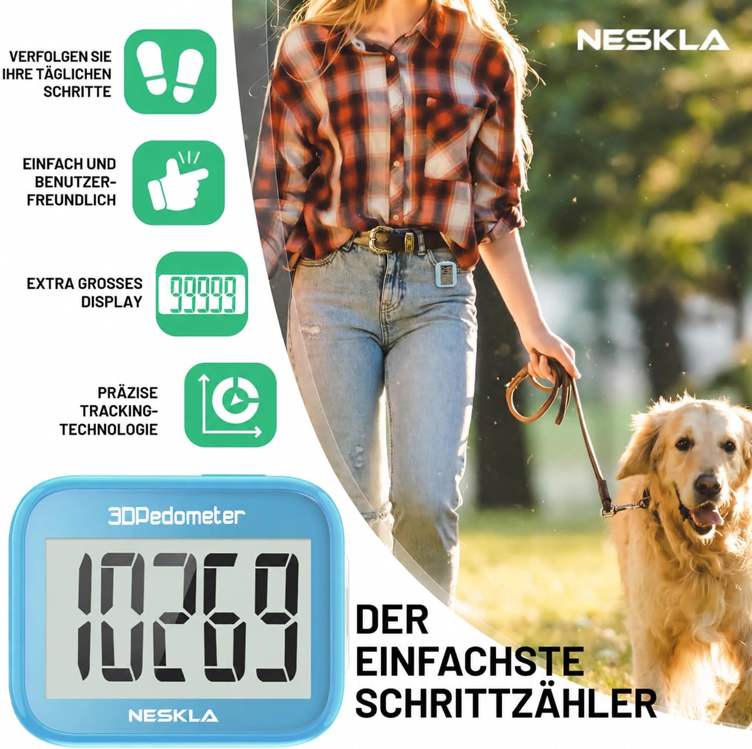 NESKLA 3D-Schrittzähler, einfacher Schrittzähler, großes LCD-Display zum Gehen – Bild 2