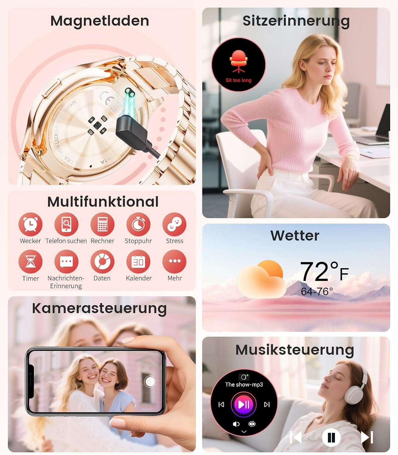Damen-Smartwatch (2 Armbänder), Premium-Metallarmband, ultradünn, 1,43 Zoll HD AMOLED-Display, 120+ Sportmodi, Fitnessuhr mit Schlaf-Tracking, Telefonfunktion, Uhr für iOS Android – Bild 7