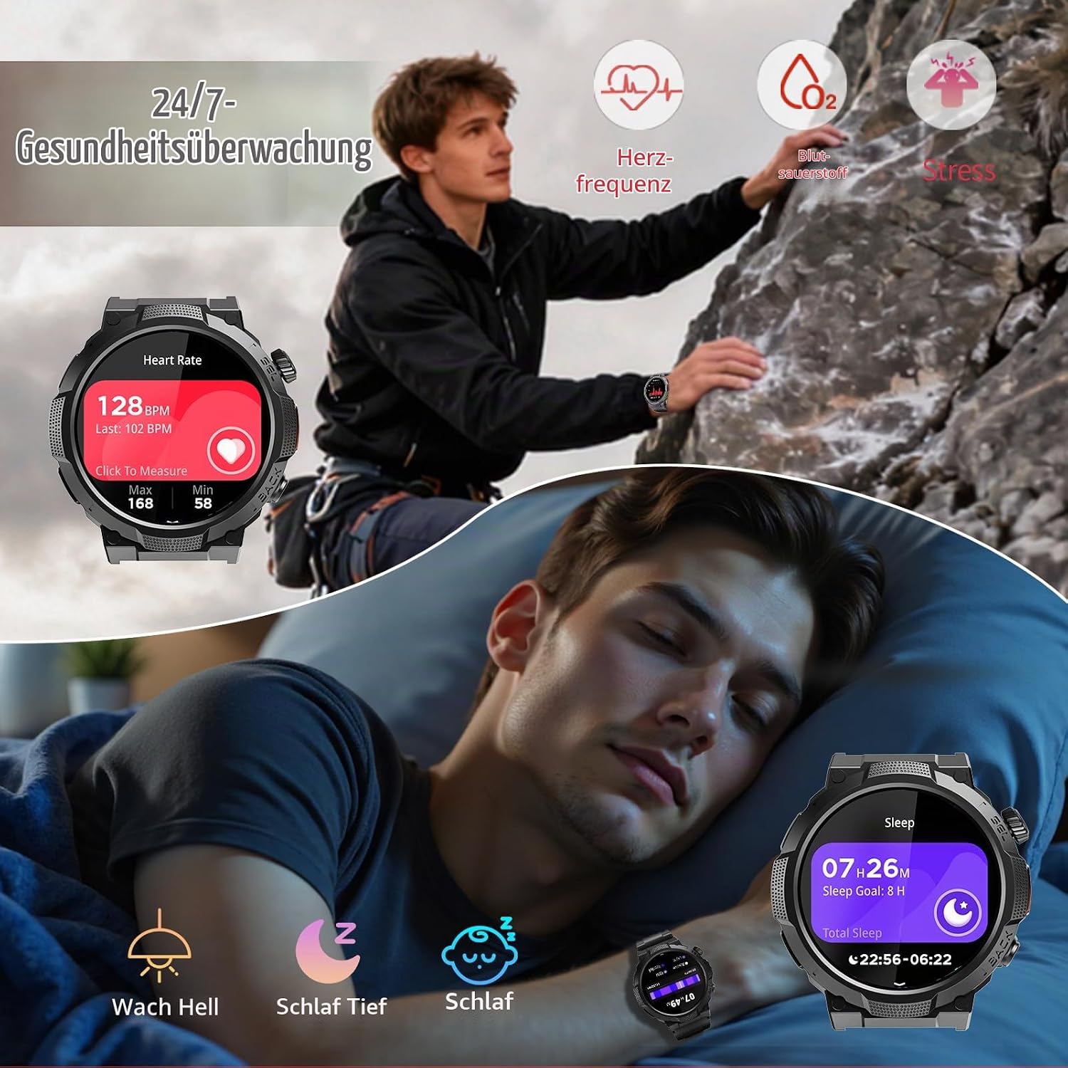 Soudorv Herren Smartwatch 1000 mAh Smartwatch mit Telefonfunktion, Militär – Bild 4