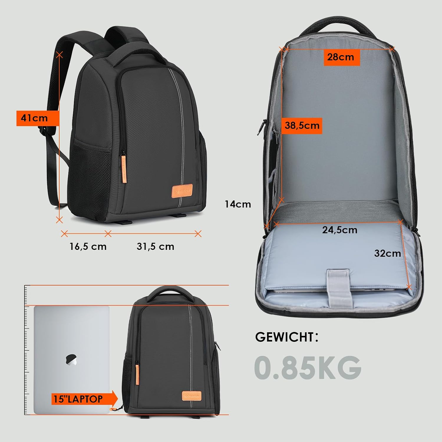 TARION Kamerarucksack Leichter Kamerarucksack mit 15-Zoll-Laptop – Bild 7