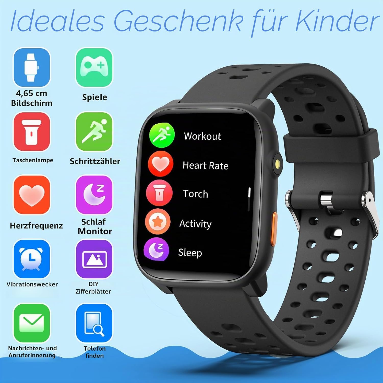 Smartwatch Kinder Fitness Tracker Uhr, Digitale Fitnessuhr mit Schrittzähler, 24/7 Puls, IP68 Wasserdicht, Schlafmonitor, Wecker, Puzzlespiele, 1,83 Zoll HD Touchscreen für Mädchen – Bild 2